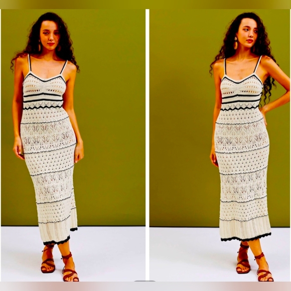 Olive+Oak • CONTRASTING BINDING SWEETHEART POINTELLE CROCHET KNIT MAXI DRESS - Picture 5 of 13